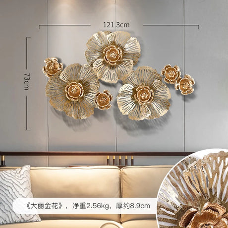 Wall Decoration Living Room Rich Peony Flower Three-Dimensional Iron Wall Decoration Sofa Background Wall Pendant