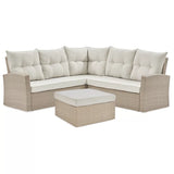 Pangkal Pinang 78"W All-Weather Wicker Outdoor Double Loveseat and Large Ottoman with Cushions