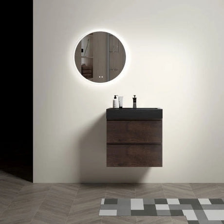 24" Walnut Bathroom Vanity with Sink, Large Storage Wall Mounted Floating Bathroom