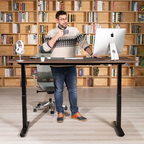 Standing Desk 71 X 32 Inches Dual-Motor Height Adjustable Desk Electric Sit Stand Desk Home Office Desks Whole Piece Desk Board (English Walnut Desktop/Black Frame)