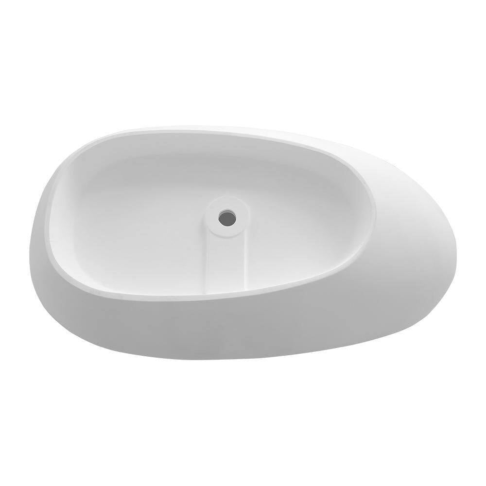 71 In. Stone Resin Solid Surface Matte Flatbottom Freestanding Bathtub Soaking Tub in White