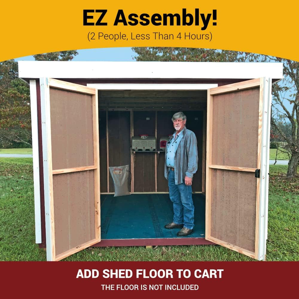 Overez Outdoor Storage Shed (﻿10 Ft. X 10 Ft. X 7.5 Ft), Pinewood USA Made Shed Kit in a Box, Double Doors, Windows, Large Storage Shed for Lawn Equipment and Outdoor Gear (Shed Floor Sold Separately)