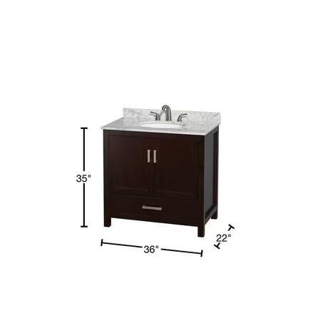 Sheffield 36 In. W X 22 In. D X 35 In. H Single Bath Vanity in Espresso with White Carrara Marble Top