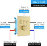 Brushed Gold Shower System - 12" LED Square Ceiling Rain Head with High Pressure Handheld and Full Body Spray Jets