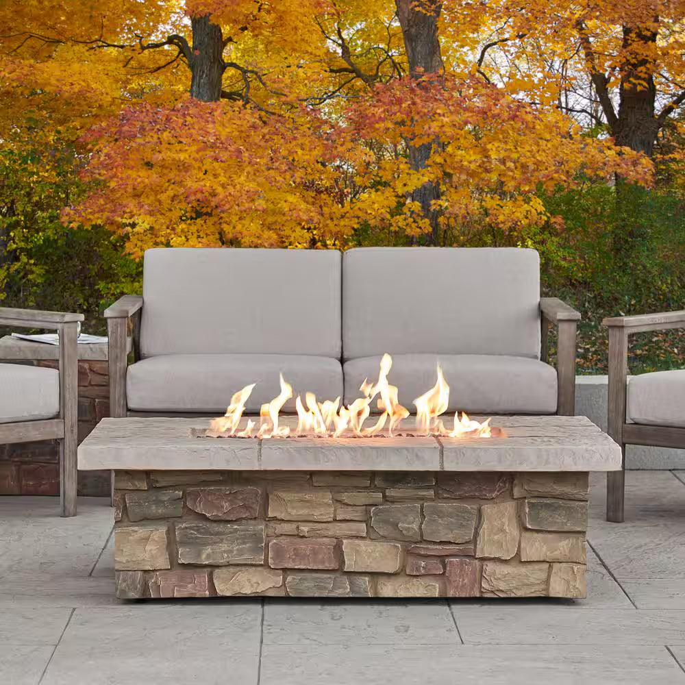 Sedona 52 In. X 19 in Rectangle MGO Propane Fire Pit in Buff with Natural Gas Conversion Kit