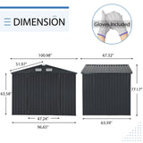 Outdoor Storage Shed, 8'X6' Galvanized Metal Steel Weather Resistant Garden Shed for Bike, Garbage Can, Lawnmower, Tool Storage Shed W/Lock, for Backyard Patio Lawn, Black