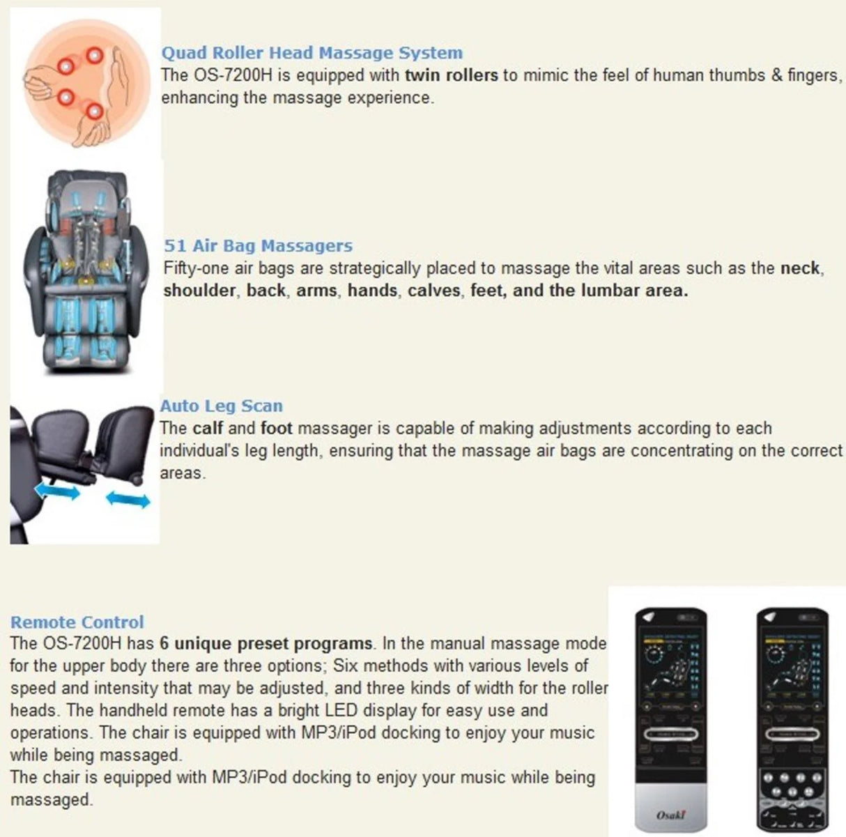 Osaki OS-7200H Executive Zero Gravity Massage Chair S-Track Heated Massage Chair, White