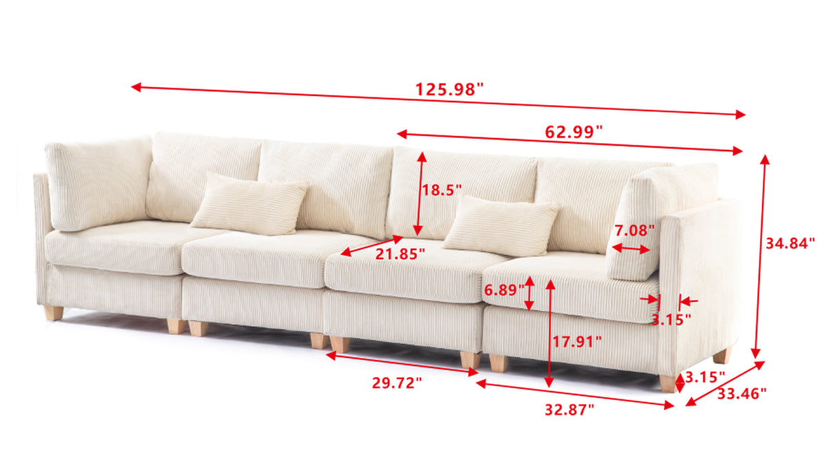 Modern Beige Convertible L Shape Sofa Corduroy Fabric Comfortable Multi-Person Combination Living Room Sofa Furniture