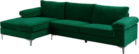 Modern Sectional Sofa L Shaped Velvet Couch, with Extra Wide Chaise Lounge, Large, Green