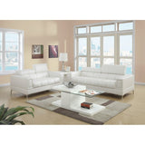 White Faux Leather Living Room 2Pc Sofa Set Sofa and Loveseat Furniture Couch Unique Design Metal Legs Adjustable Headrest