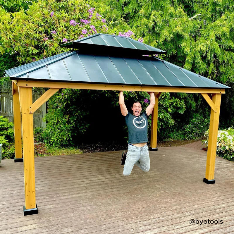 Sunjoy Archwood Patio Cedar Framed Steel Hardtop Gazebo