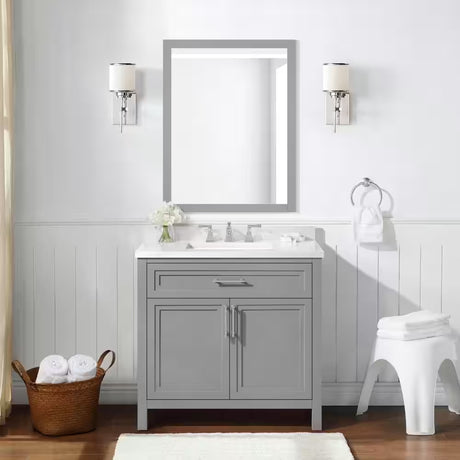 Mayfield 36 In. W X 22 In. D X 34 In. H Single Sink Bath Vanity in American Gray with White Engineered Stone Top