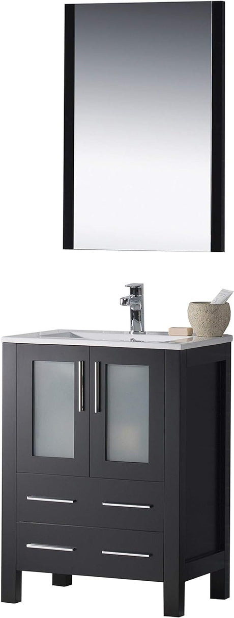 Sydney 24" Inches Single Bathroom Vanity Ceramic Sink with Mirror All Wood Espresso 001 24 02