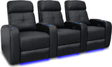 Valencia Verona Home Theater Seating | Premium Top Grain Italian 9000 Leather, Power Recliner, LED Lighting (Row of 3, Black)