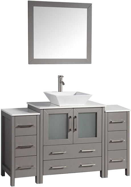 54 Inch under Mount Single Sink Bathroom Vanity Cabinet with 1 Mirror, Engineered Marble Top Bathroom Cabinet Compact Set with 8 Dovetail Drawers and Soft Closing Doors, VA3130-54-G