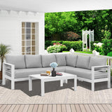 Patio Furniture Set, Outdoor Aluminum Sectional Sofa Couch with Coffe Table, All-Weather Metal Conversation Set with Upgraded Light Grey Cushion