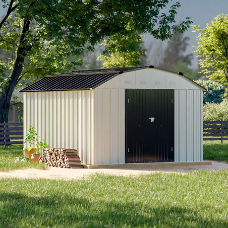 Patiowell 10' X 12' Barn Style Metal Storage Shed for Outdoor, Steel Yard Shed with Design of Lockable Doors, Utility and Tool Storage for Garden, Backyard, Patio, outside Use.