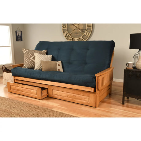 Kodiak Furniture Phoenix Futon with Suede Fabric Mattress in Blue/Butternut