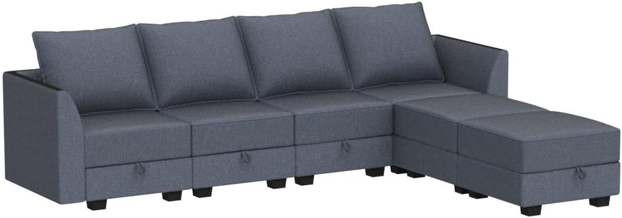 Modular Sectional Sofa U Shaped Modular Couch with Reversible Chaise Modular Sofa with Storage Seats, Bluish Grey