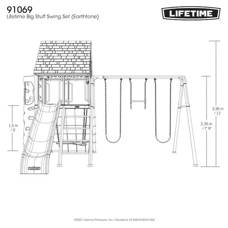 LIFETIME PRODUCTS A-Frame Swing Set Residential 2-Swings Metal Playset with Slide