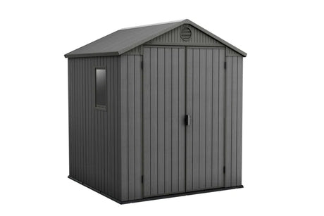 Keter Darwin 6X6 Ft. Resin Outdoor Storage Shed with Floor for Patio Furniture and Tools, Graphite