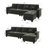 Sofa Velvet Reversible Sectional with Chasie Convertible L Shaped 4-Seat Sectional Couch Grey Living Room Sofa Set Furniture