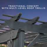 Stratford 12 Ft. X 10 Ft. Black Steel Traditional Pergola with Sail Shade Soft Canopy