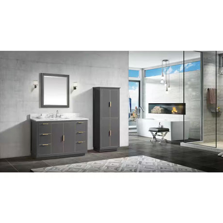 Austen 48 In. W X 21.5 In. D X 34 In. H Bath Vanity Cabinet Only in Twilight Gray with Gold Trim