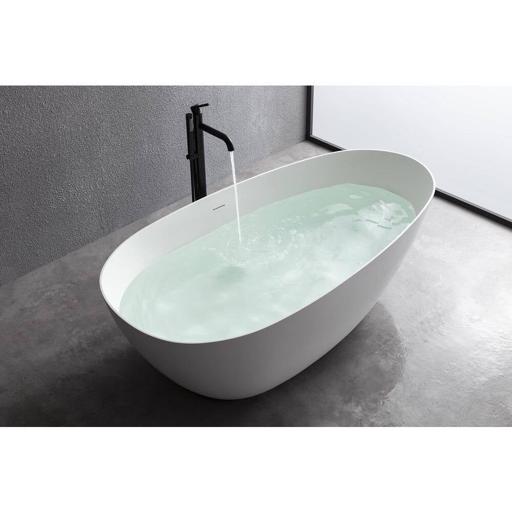 71 In. Stone Resin Solid Surface Matte Flatbottom Freestanding Bathtub Soaking Tub in White