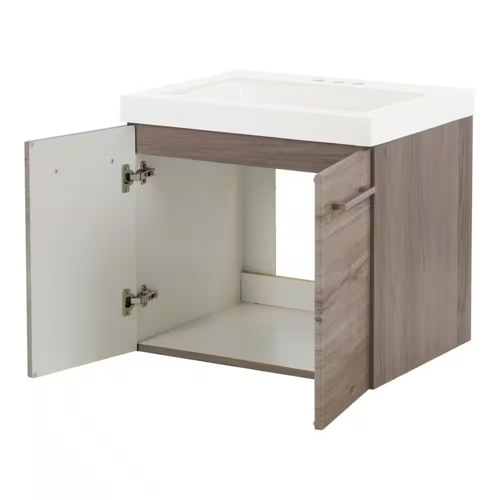 Stella 25 In. W X 19 In. D X 22 In. H Single Sink Bath Vanity in White Washed Oak with White Cultured Marble Top