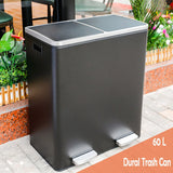 Arlopu 60 L/16 Gal Dual Trash Can, Stainless Steel Garbage Can for Kitchen, Recycle Bin with Lid