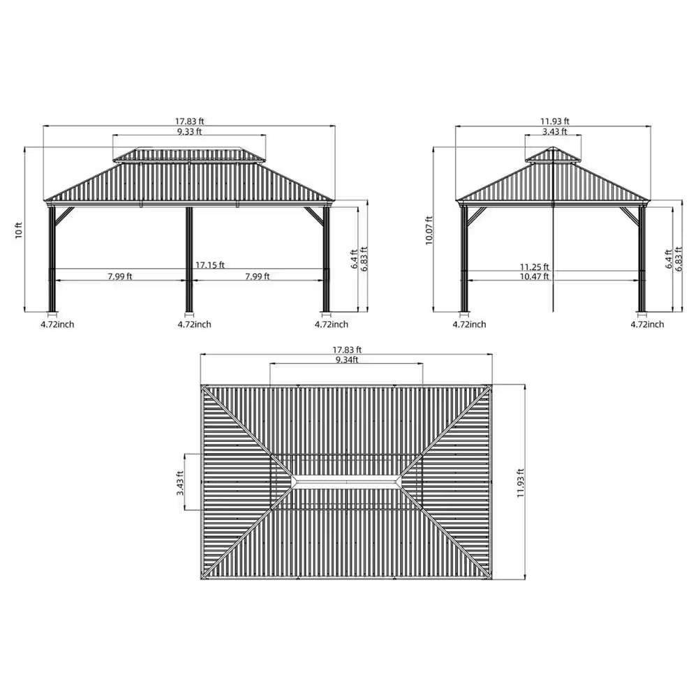 12 Ft. X 18 Ft. Wooden Coated Aluminum Frame Patio Gazebo with Galvanized Steel Hardtop Roof Pavilion with Curtain, Net