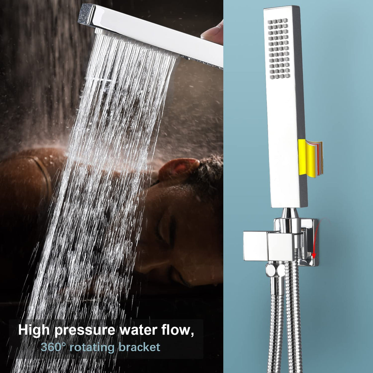 20Inch Thermostatic Shower Faucets Complete Set,  Brass Luxury LED Rain Shower System with 6 Full Body Jets, Can Use 3 Functions Once Time, Ceiling Mount