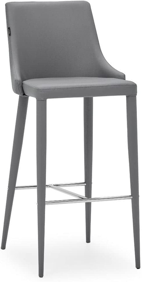 Furniture Jillian Gray Leatherette Bar Stool with Stainless Steel Base