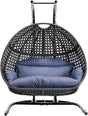 Double Egg Chair with Stand, 2 Person Heavy Duty Hanging Wicker Rattan Swinging Chair Hammock Nest Chair for Indoor Outdoor Patio Lounger Swinging Loveseat Perfect for Balcony Garden - Dust Blue